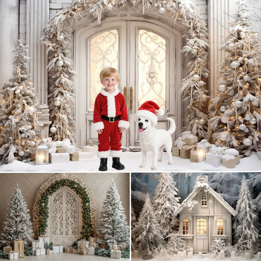 Christmas White Indoor Photography Background Windows Gifts Xmas Tree Kids Family Portrait Decor Backdrop Photo Studio