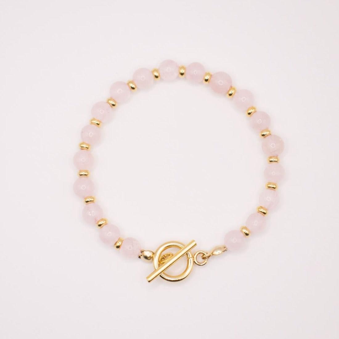 CIRCE | Bracelet in Rose Quartz and 18-carat Gold-plated stainless steel