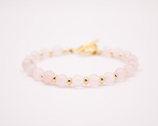 CIRCE | Bracelet in Rose Quartz and 18-carat Gold-plated stainless steel