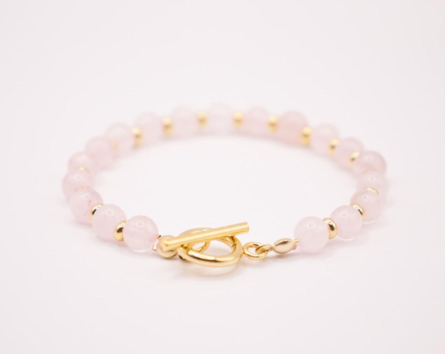 CIRCE | Bracelet in Rose Quartz and 18-carat Gold-plated stainless steel